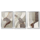 Beige and Brown Set of 3 Abstract Swirls Framed Art Prints with Silver Wood Frames