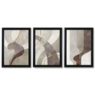 Beige and Brown Set of 3 Abstract Swirls Framed Art Prints with Vermeer Black Frames