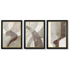 Beige and Brown Set of 3 Abstract Swirls Framed Art Prints with Vermeer Black and Gold Frames