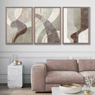 Beige and Brown Set of 3 Abstract Swirls Art Prints in Luxury Frames | Artze UK