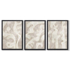 Set of 3 Abstract Neutral Beige Framed Art Prints with Black Wooden Frames