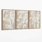 Set of 3 Abstract Neutral Beige Canvas Art Prints with Oak Float Frame