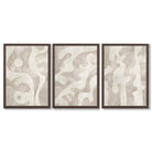 Set of 3 Abstract Neutral Beige Framed Art Prints with Dark Wood Frames