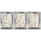 Set of 3 Abstract Neutral Beige Framed Art Prints with Glossy Chrome Frames