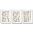 Set of 3 Abstract Neutral Beige Framed Art Prints with Glossy White Frames