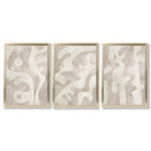 Set of 3 Abstract Neutral Beige Framed Art Prints with Gold Wood Frames