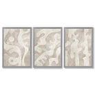 Set of 3 Abstract Neutral Beige Framed Art Prints with Light Grey Wooden Frames