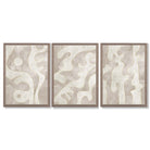 Set of 3 Abstract Neutral Beige Framed Art Prints with Light Walnut Frames