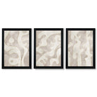 Set of 3 Abstract Neutral Beige Framed Art Prints with Vermeer Black Frames