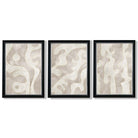 Set of 3 Abstract Neutral Beige Framed Art Prints with Vermeer Black and Silver Frames