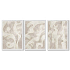 Set of 3 Abstract Neutral Beige Framed Art Prints with White Wooden Frames