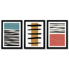 Set of 3 Abstract Red Blue Yellow Seascape  Framed Art Prints with Vermeer Black Frames