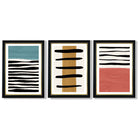 Set of 3 Abstract Red Blue Yellow Seascape  Framed Art Prints with Vermeer Black and Gold Frames