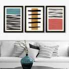 Set of 3 Abstract Red Blue Yellow Seascape  Art Prints in Luxury Frames | Artze UK