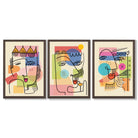 Set of 3 Abstract Picasso Style Faces Framed Art Prints with Dark Wood Frames