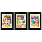 Set of 3 Abstract Picasso Style Faces Framed Art Prints with Glossy Black Frames