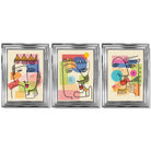 Set of 3 Abstract Picasso Style Faces Framed Art Prints with Glossy Chrome Frames