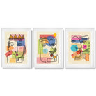 Set of 3 Abstract Picasso Style Faces Framed Art Prints with Glossy White Frames