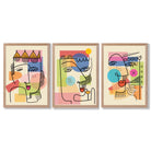 Set of 3 Abstract Picasso Style Faces Framed Art Prints with Light Oak Frames