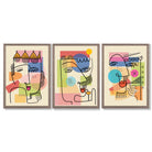 Set of 3 Abstract Picasso Style Faces Framed Art Prints with Light Walnut Frames