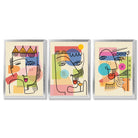 Set of 3 Abstract Picasso Style Faces Framed Art Prints with Silver Wood Frames