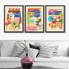 Set of 3 Abstract Picasso Style Faces Art Prints in Black Frames | Artze UK