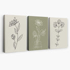 Set of 3 Green and Beige Minimal Floral Canvas Art Prints | Artze Wall Art