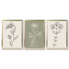 Set of 3 Green and Beige Minimal Floral Framed Art Prints with Gold Wood Frames