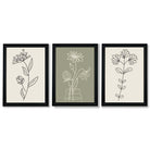 Set of 3 Green and Beige Minimal Floral Framed Art Prints with Vermeer Black Frames