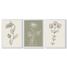 Set of 3 Green and Beige Minimal Floral Framed Art Prints with White Wooden Frames