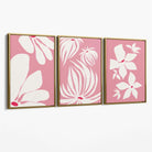 Set of 3 Pink Floral Quirky Canvas Art Prints with Gold Float Frame