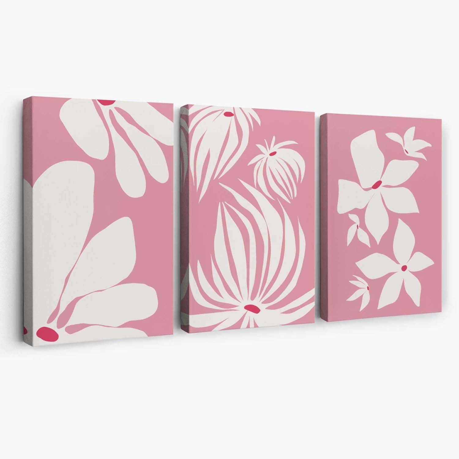 Set of 3 Pink Floral Quirky Canvas Art Prints | Artze Wall Art