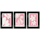 Set of 3 Pink Floral Quirky Framed Art Prints with Glossy Black Frames