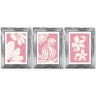 Set of 3 Pink Floral Quirky Framed Art Prints with Glossy Chrome Frames