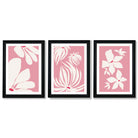 Set of 3 Pink Floral Quirky Framed Art Prints with Vermeer Black Frames