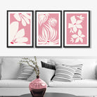 Set of 3 Pink Floral Quirky Art Prints in Black Frames | Artze UK