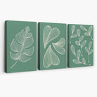 Set of 3 Green Minimal Sketch Leaves  Canvas Art Prints | Artze Wall Art