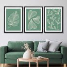 Set of 3 Green Minimal Sketch Leaves  Art Prints in Black Frames | Artze UK