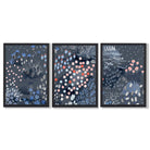 Set of 3 Abstract Midnight Garden Framed Art Prints with Black Wooden Frames