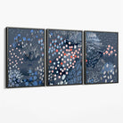 Set of 3 Abstract Midnight Garden Canvas Art Prints with Grey Float Frame