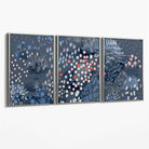 Set of 3 Abstract Midnight Garden Canvas Art Prints with Silver Float Frame