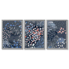 Set of 3 Abstract Midnight Garden Framed Art Prints with Light Grey Wooden Frames