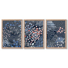 Set of 3 Abstract Midnight Garden Framed Art Prints with Light Oak Frames