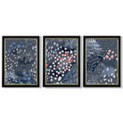 Set of 3 Abstract Midnight Garden Framed Art Prints with Vermeer Black and Gold Frames