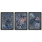 Set of 3 Abstract Midnight Garden Framed Art Prints with Vermeer Black and Silver Frames