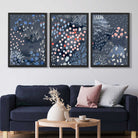 Set of 3 Abstract Midnight Garden Art Prints in Black Frames | Artze UK