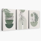 Set of 3 Mid Century Modern Green Floral Canvas Art Prints | Artze Wall Art