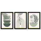 Set of 3 Mid Century Modern Green Floral Framed Art Prints with Vermeer Black and Gold Frames