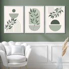 Set of 3 Boho Green and Beige Floral Art Prints in Luxury Frames | Artze UK