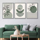 Set of 3 Geometric Green and Beige Botanical Art Prints in Luxury Frames | Artze UK